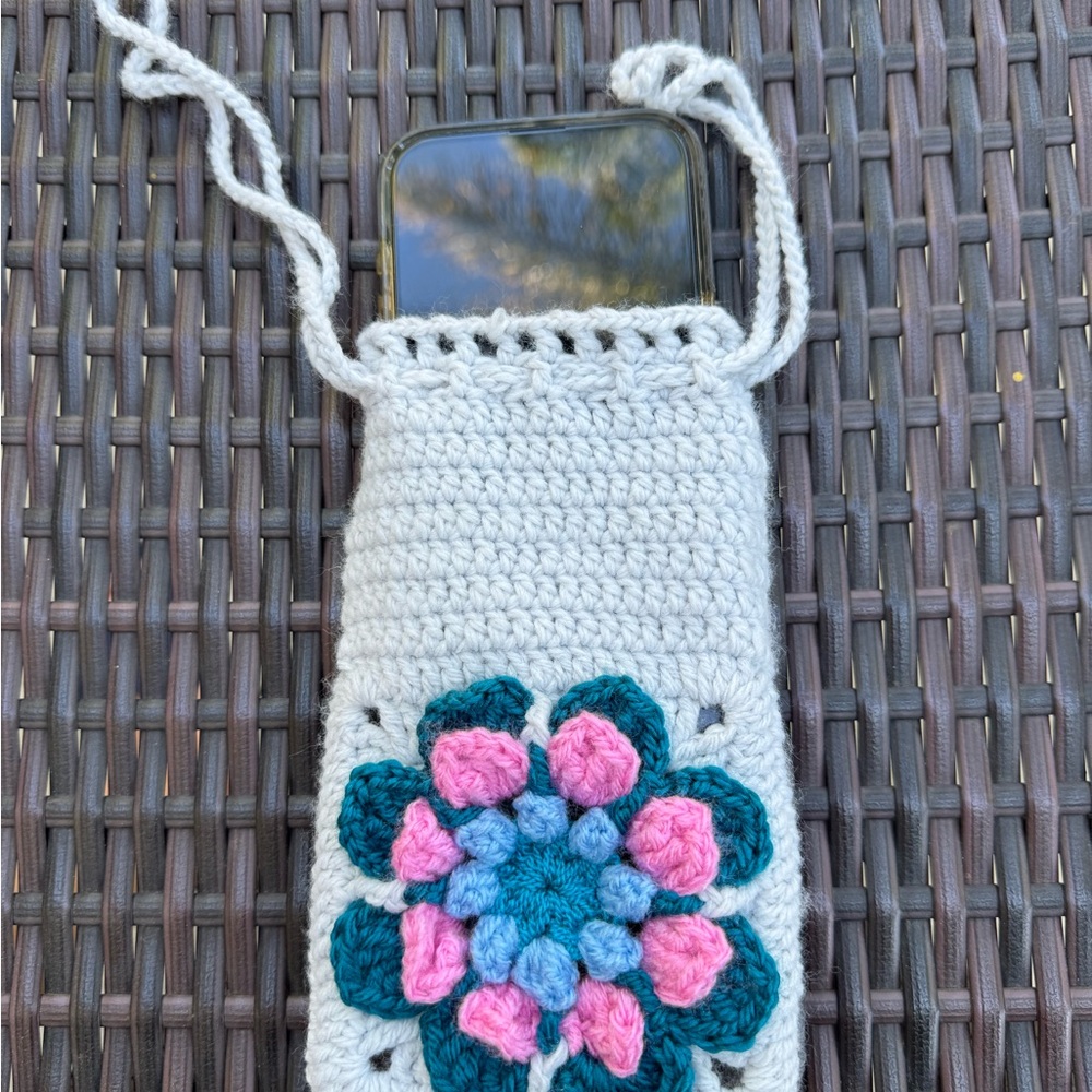 New Handmade Crochet phone Bag with Floral Design